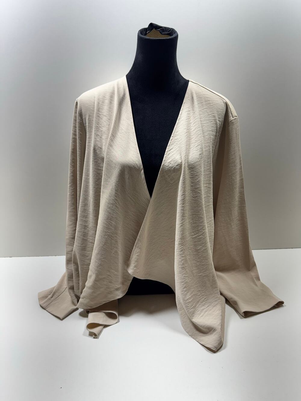 Philosophy Women’s Plus Sz 3X Open Front Cardigan Cascading Long Sleeve Creme